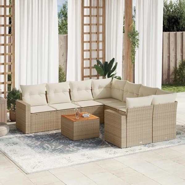 Maison Exclusive - Trädgårdsmöbler med kuddar 9 delar beige flätad resin beige