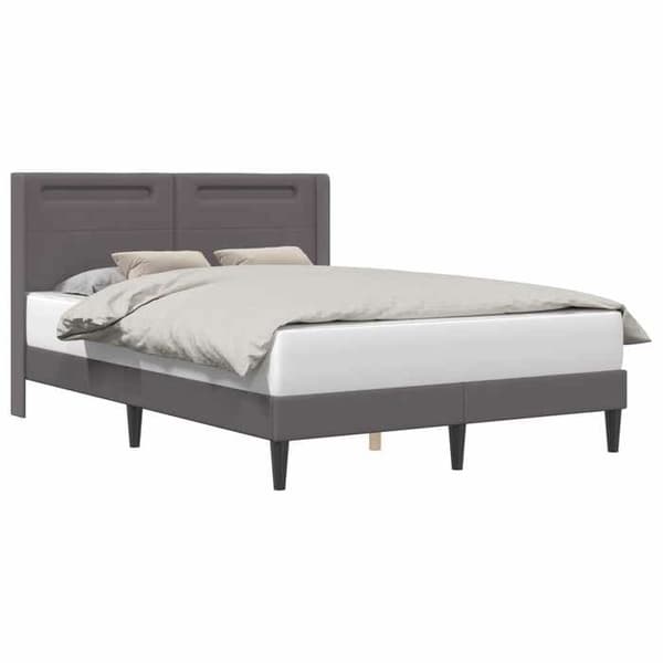 Maison Exclusive - Sängram med LED-remsor Grå 140 x 190 cm Syntetläder