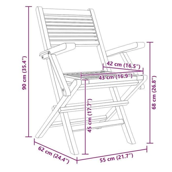 Maison Exclusive - Fällbara stolar, set om 6, 55 x 62 x 90 cm, i massivt teakträ
