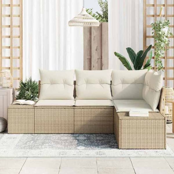 Maison Exclusive - 4-delt havemøbel sæt i beige og creme polyrotin
