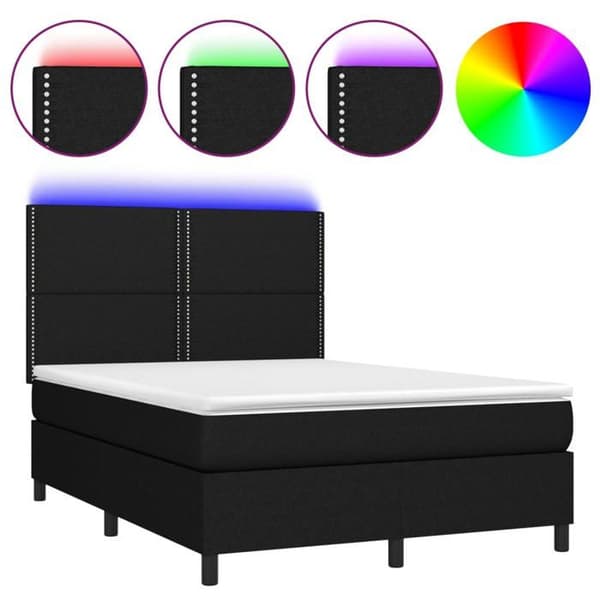 Maison Exclusive - Sengebund med lameller og madras samt LED Sort 140x190 cm Stof