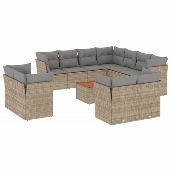Maison Exclusive - Trädgårdsmöbler med kuddar 12 delar beige flätad resin