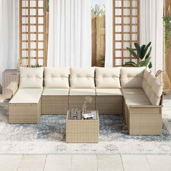 Maison Exclusive - 9 osan beige polyrottinkinen puutarhakalustesetti