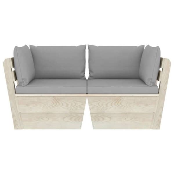 Sofa palette 2 pladser - MAISON EXCLUSIVE - Imprægneret fyr - Polyester puder - Tykt polstring - Grå