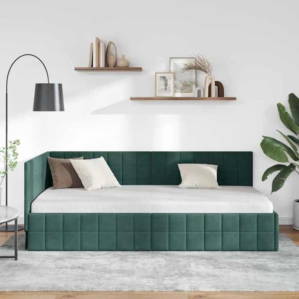 Maison Exclusive - Mörkgrön hörnsängram 90 cm x 190 cm Sammet