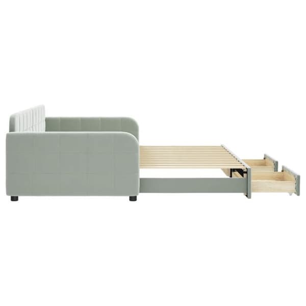 Dagseng - EKSKLUSIV HUS - Sovesofa 100x200 cm - Grå velour - 2 skuffer - Træ/metal ramme