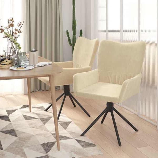 Maison Exclusive - Snurrstolar för matplats, set om 2, Creme Sammet Grädde