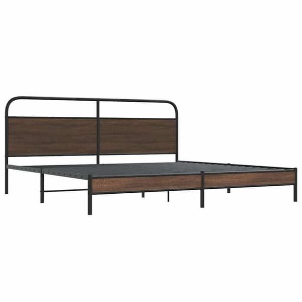 Sengestel - EKSKLUSIV HUS - 193 x 203 cm - Robust stål - Mørk eg - Lamelseng Brun ek