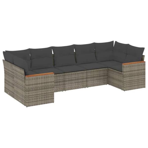 Maison Exclusive - Trädgårdsmöbler med kuddar 7 delar grå flätad resin