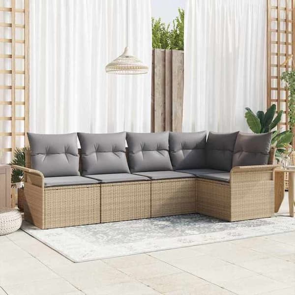 Maison Exclusive - 5 osan beige polyrottinkinen puutarhakalustesetti