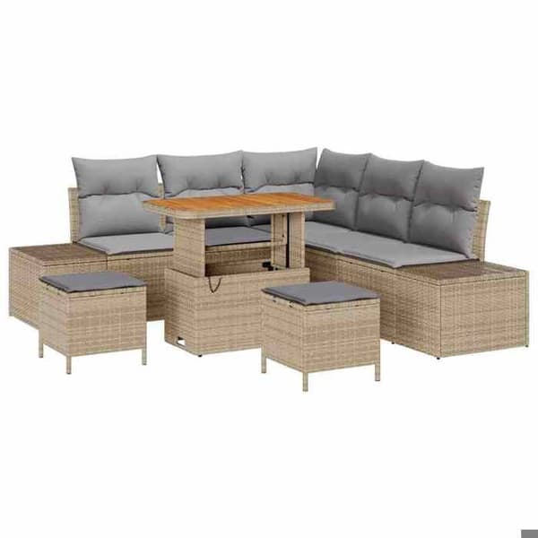 Maison Exclusive - 8 osan beige polyrottinkinen puutarhakalustesetti
