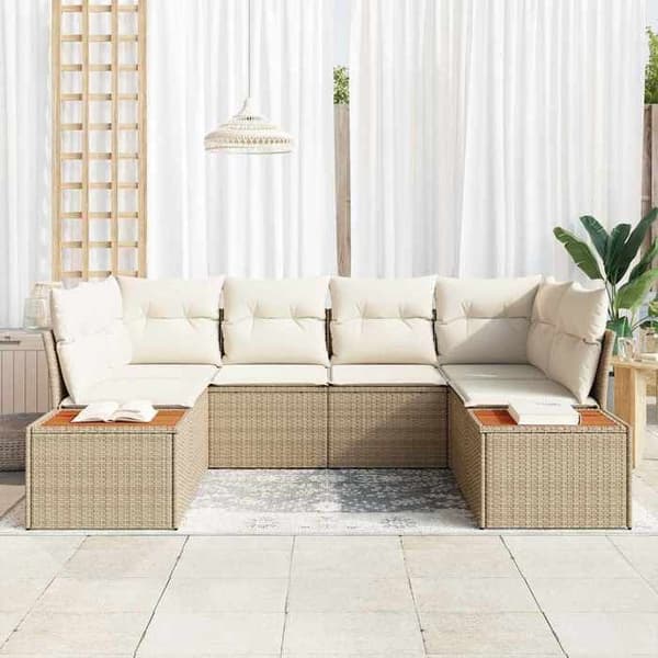 Maison Exclusive - 6-delars trädgårdsoffset i beige polyrotting