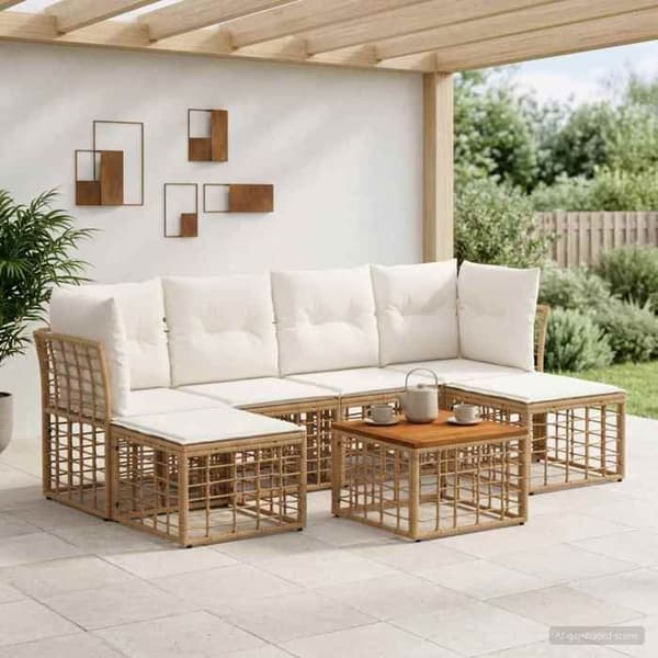 Maison Exclusive - Sæt af 7 pc udendørs sofaer Hvid Naturlig og Creme