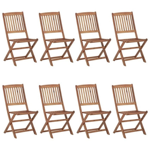 Fällbara trädgårdsstolar - Set om 8 - Massivt akaciaträ - Grå kuddar ingår - Fällbara antracit
