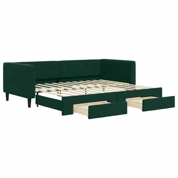 Päivävuode - EXKLUSIIVINEN KOTI - 90 x 200 cm - Vihreä sametti - 2-in-1 vuode - 2 laatikkoa
