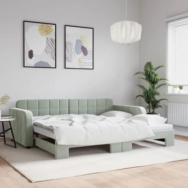 Maison Exclusive - Päivävuode, jossa on alavuode ilman patjaa, vaaleanharmaa 90x200 cm