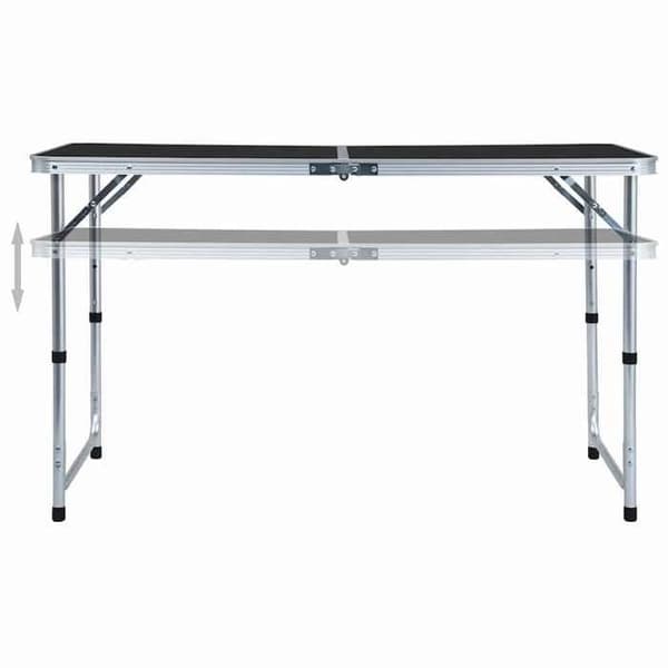 Campingbord - EKSKLUSIV HUS - 120x60 cm - Sammenklappelig - Højder 55/62/70 cm - Grå MDF-plade Aluminiumgrå