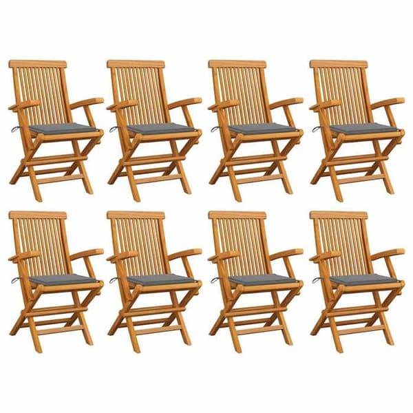 Maison Exclusive - Foldestole med grå puder, 8 dele, i massiv teak Grå (kuddar)