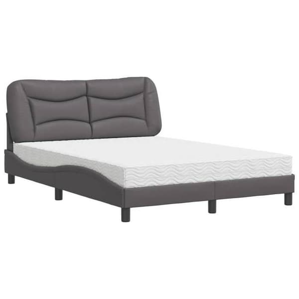 Sengestel med madras - EKSKLUSIV HUS - Hvar - 140x190 cm - Grå kunstlæder - Vendbar skummadras H2/H3 Grå