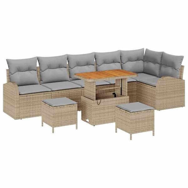 Maison Exclusive - 9 osan beige polyrottinkinen puutarhakalustesetti