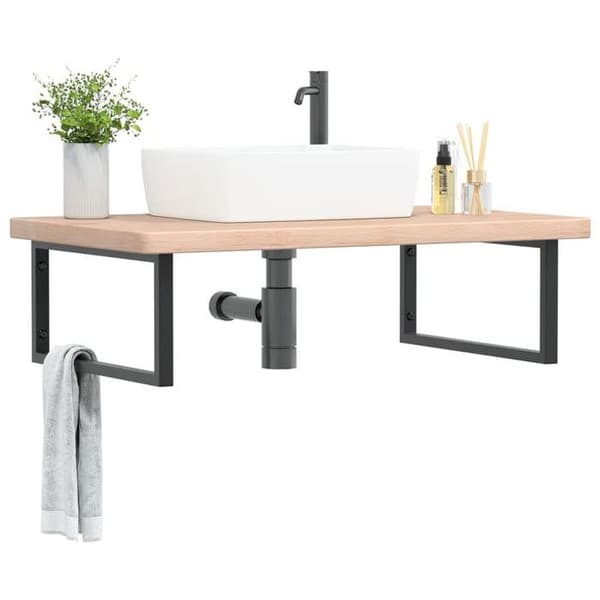 Vaskestativ - MAISON EXCLUSIVE - Væghængt model - Stål & massivt egetræ - 60–100 cm - Pladsbesparende