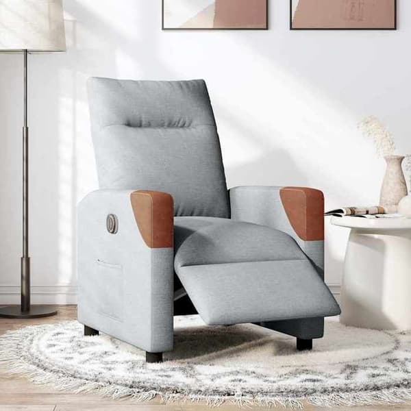 Maison Exclusive - Elektrisk lutbar fåtölj Ljusgrå Tyg Ljusgrått