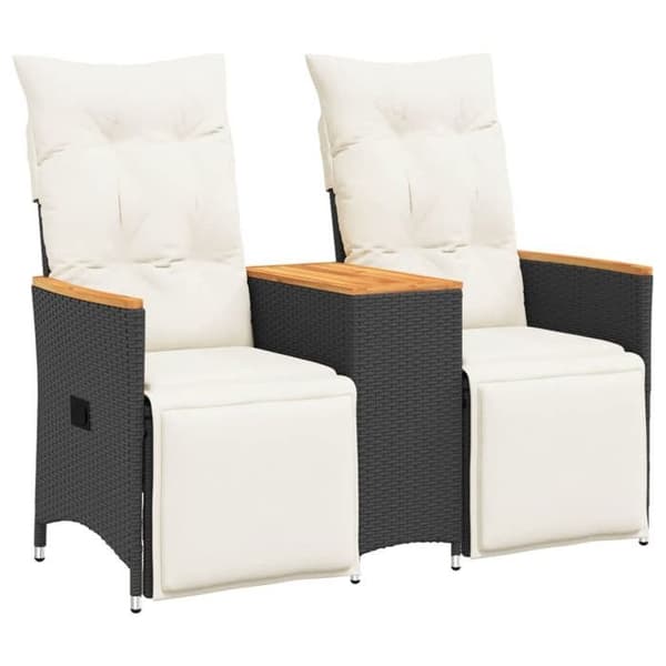 Maison Exclusive - Justerbar havemøbel til 2 personer med bord i sort poly rattan Svart