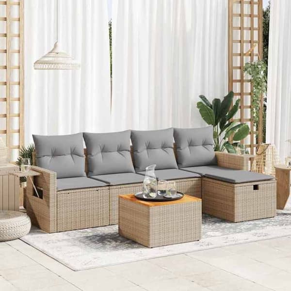Maison Exclusive - Trädgårdsmöbler med kuddar 6 delar beige flätad resin beige