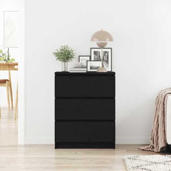 Maison Exclusive - Buffet i sort egetræ 60x35x76 cm ingeniørtræ