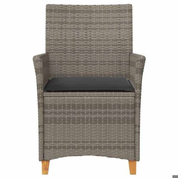 Maison Exclusive - Trädgårdsstolar med kuddar, set om 2, grå vävd resin och trä grå