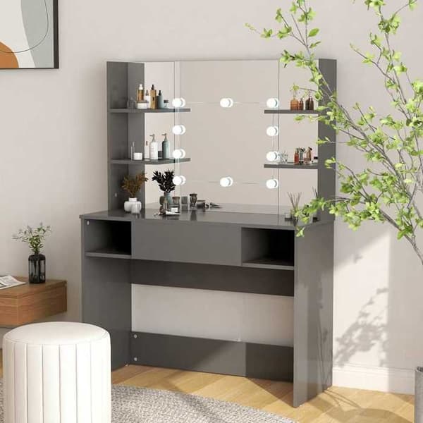 Maison Exclusive - Meikkipöytä LED-valaistuksella 100x40x135 cm MDF Harmaa Grå