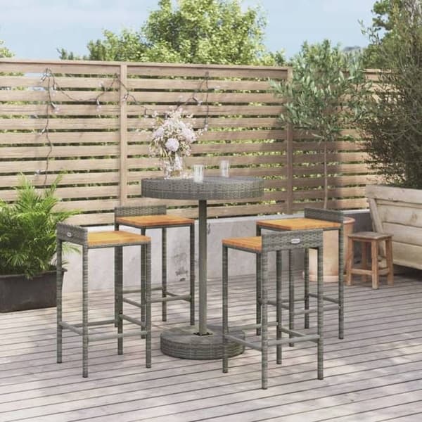 Maison Exclusive - Havebar sæt 5 dele grå poly rattan/massiv akacietræ grå