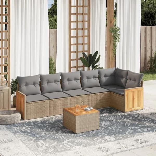 Maison Exclusive - Trädgårdsmöbler med kuddar 7 delar beige flätad resin beige