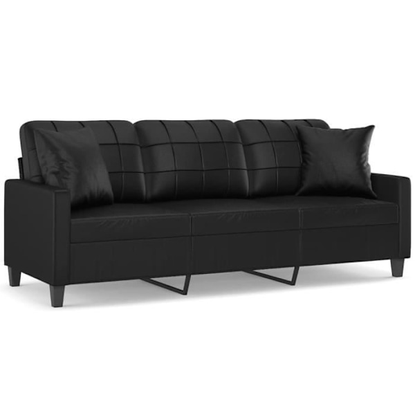 3-personers sofa med pyntepuder sort 180cm imiteret læder80 [cm] Svart