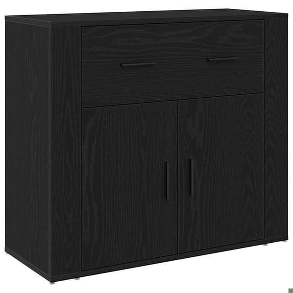 Buffet - EKSKLUSIVT HUS - Sort eg - 80 x 33 x 70 cm - Ingeniørtræ - Sort/Beige beige