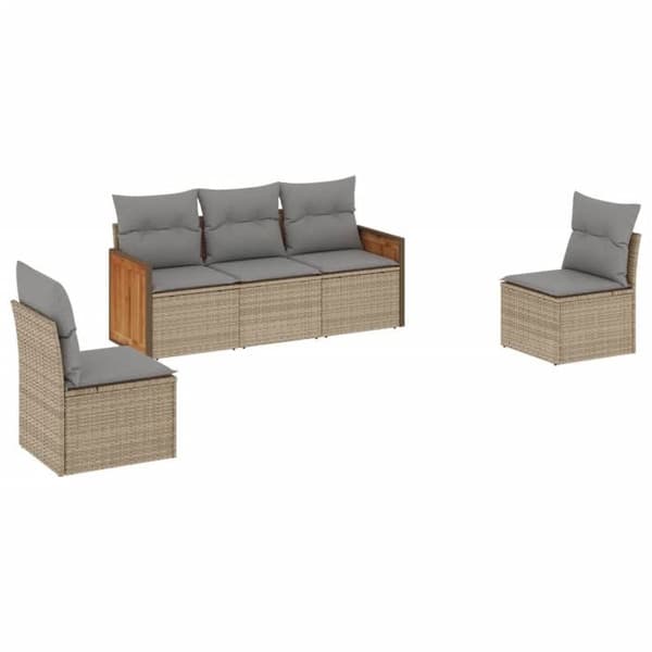 Maison Exclusive - Trädgårdsmöbler med kuddar 5 delar beige flätad resin