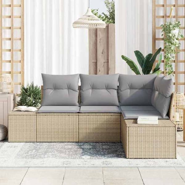 Maison Exclusive - 4 osan puutarhakalustesetti, vaaleanbeige ja vaaleanharmaa polyrottinki