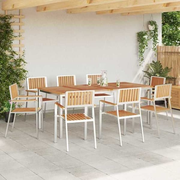 Maison Exclusive - Havestol 8 stk Massivt teaktræ og rustfrit stål