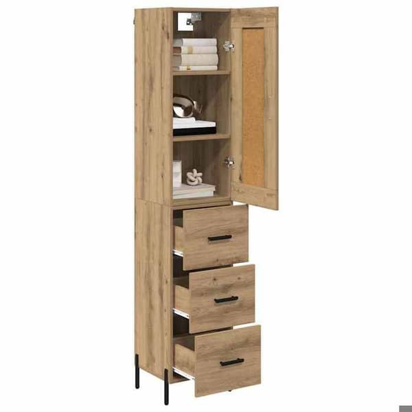 Buffé hög - EXKLUSIVT HUS - Ek skåp - 34,5x34x180 cm - Ingenjörsträ - Nutida
