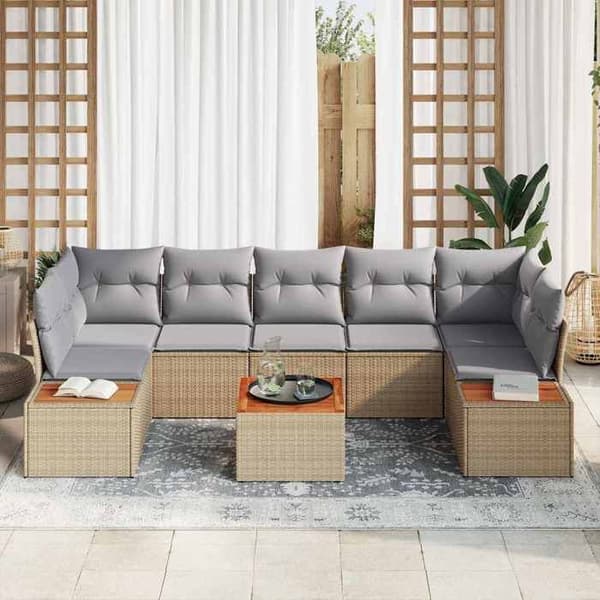 Puutarhakalusteryhmä - MAISON EXCLUSIVE - Kudotut kuviot - Beige - Polyrottinki - 8 osaa beige