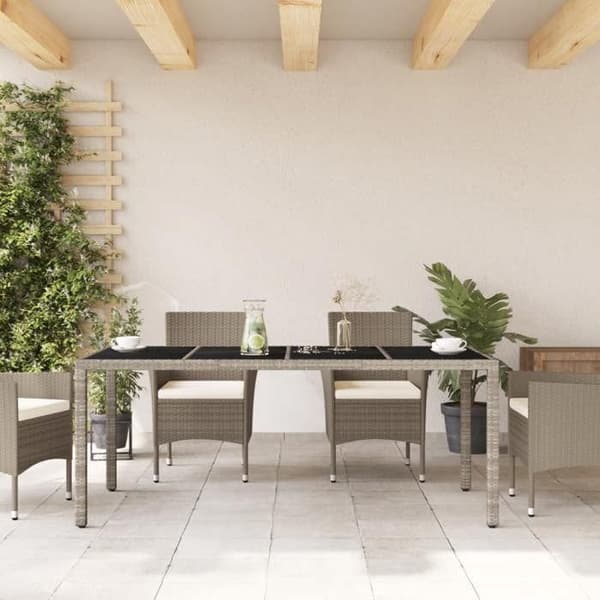 Maison Exclusive - Trädgårdsbord med ljust grått glas och flätad resin Ljusgrått