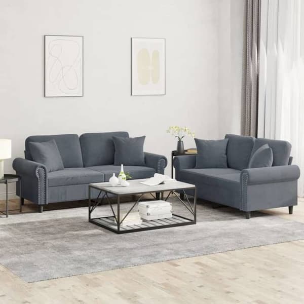 Maison Exclusive - 2 kpl sohvasetti tummanharmailla samettityynyillä