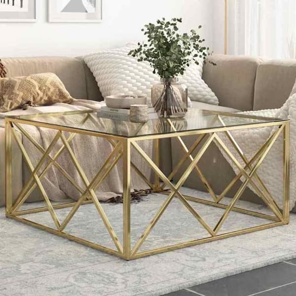 Bord - EKSKLUSIV HUS - Hærdet glas - Rustfrit stål - Guld - Nem vedligeholdelse gyllene