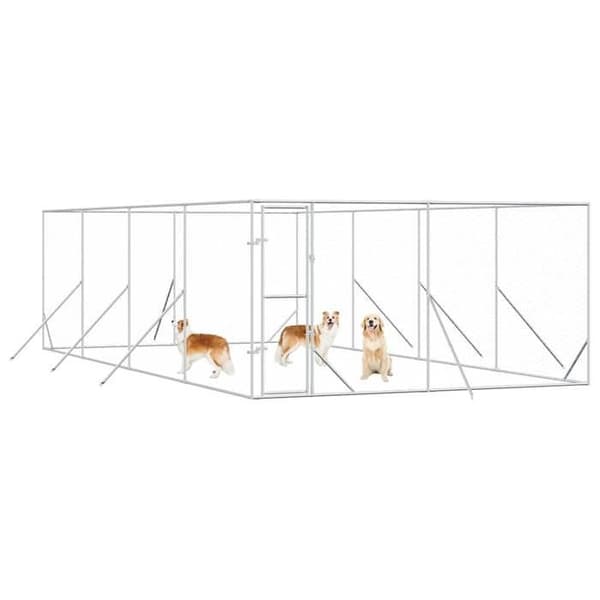 Utomhuskennel - Exklusivt hus - Galvaniserat stål - Silverfärgad - 4 x 8 x 2 m Silver