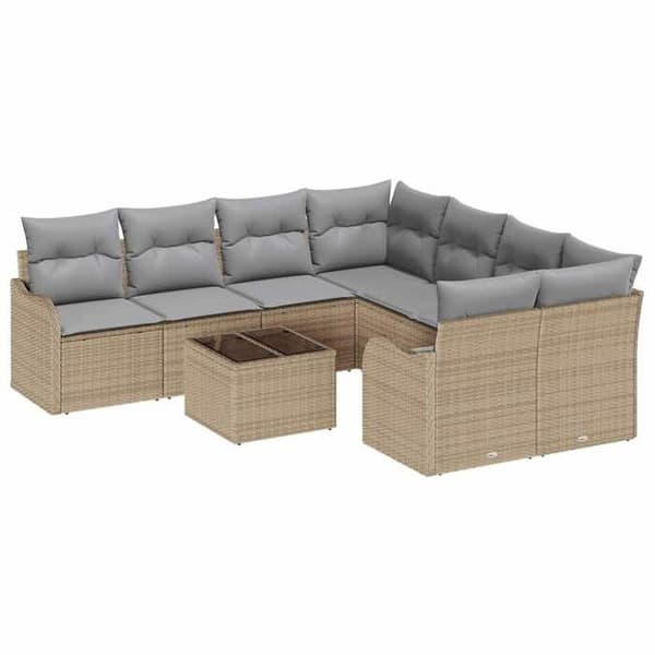 Trädgårdsoffmöbel - EXKLUSIVT HEM - Modulärt set 9 delar - Beige - Hållbar polyrotting - Bord i härdat glas beige