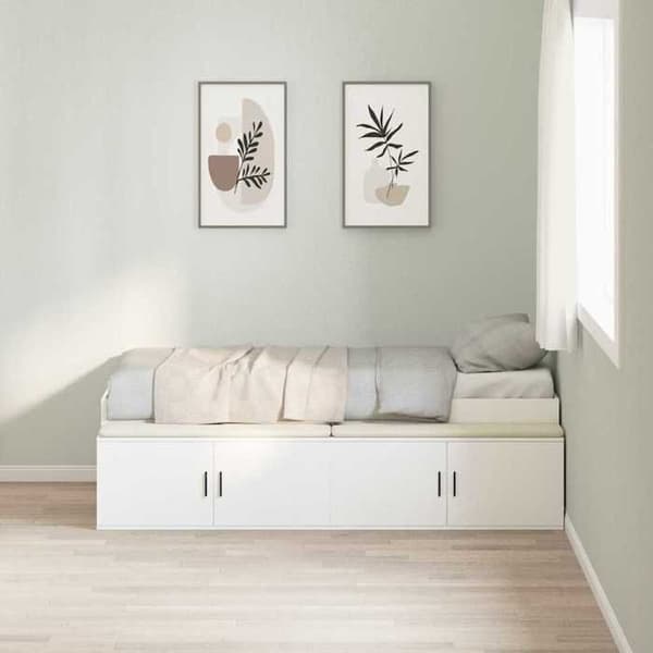 Sengestel - EKSKLUSIV HUS - 70 x 190 cm - Ingeniørtræ - Hvid - Indbyggede skuffer Vit
