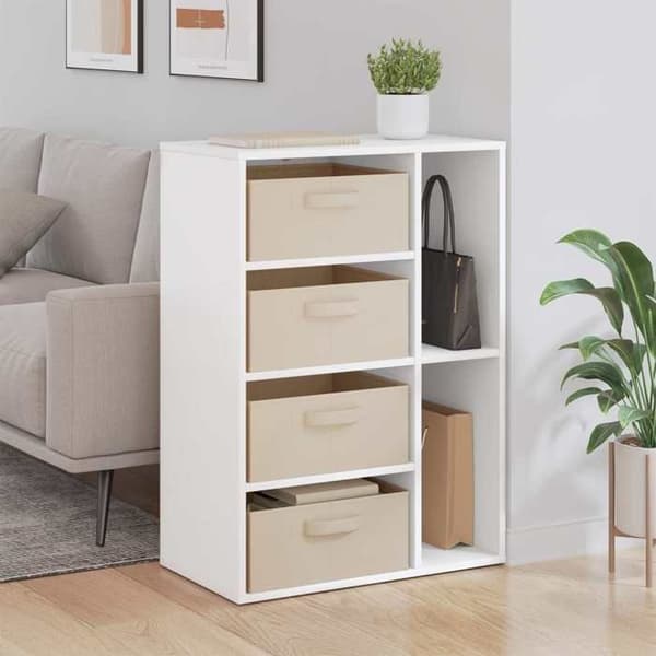 Buffet - EKSKLUSIVT HUS - 60 x 33,5 x 84 cm - Hvid - Ingeniørtræ - Indbyggede håndtag Vit