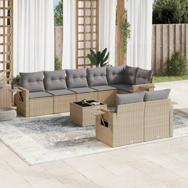 Maison Exclusive - Trädgårdsmöbler med kuddar 9 delar beige flätad resin beige