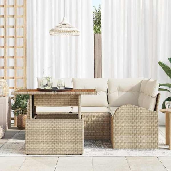 Maison Exclusive - 5 osan beige polyrottinkinen puutarhakalustesetti