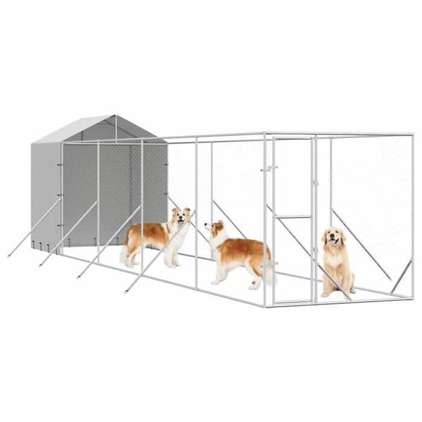 Maison Exclusive - Ulkoilma koirankoppi hopeakatolla 2x10x2,5 m